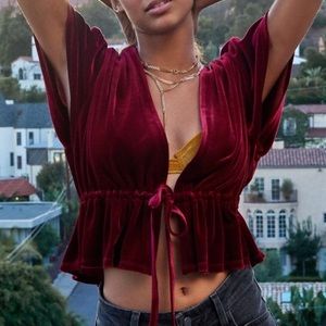 UO Goldie Velvet Cropped Tie-Front Top